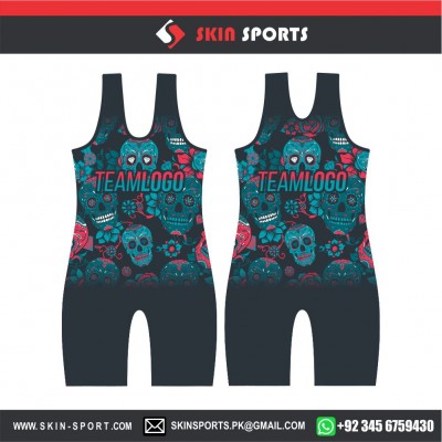 MULTI COLORS SKULL  WRESTLING SINGLETS 
